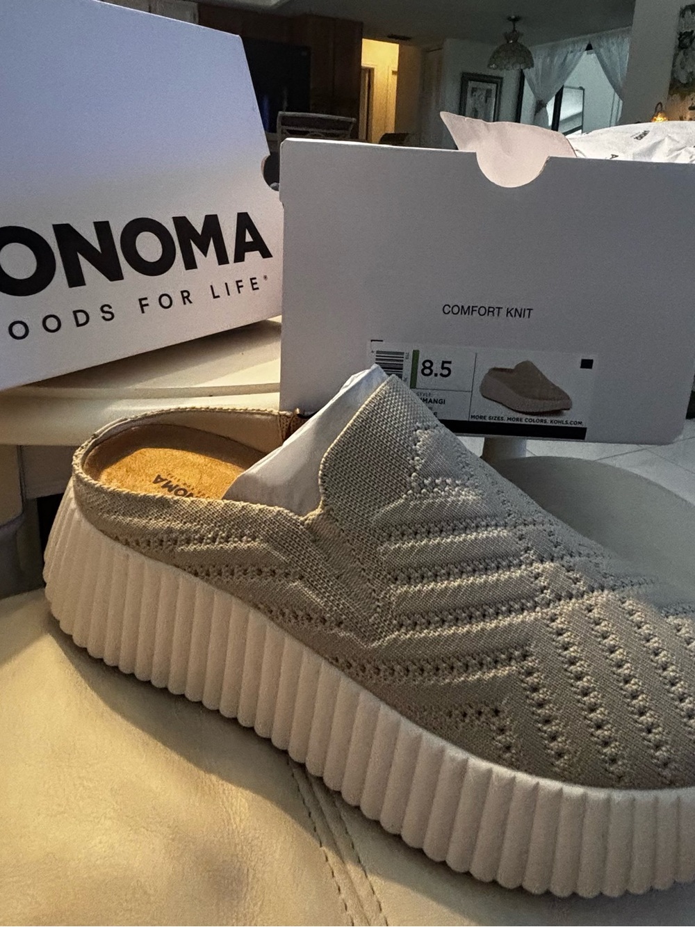 SZ 8.5 NWT Sonoma Slip-On Comfort Knot Platform SIMANGI Mules in Beige and White - Picture 5 of 8